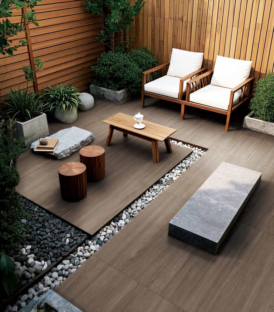 Natural wood look tiles for modern interiors.