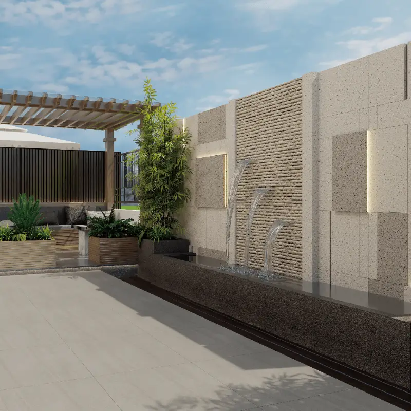 Paving stone porcelain tiles in a UAE outdoor setting