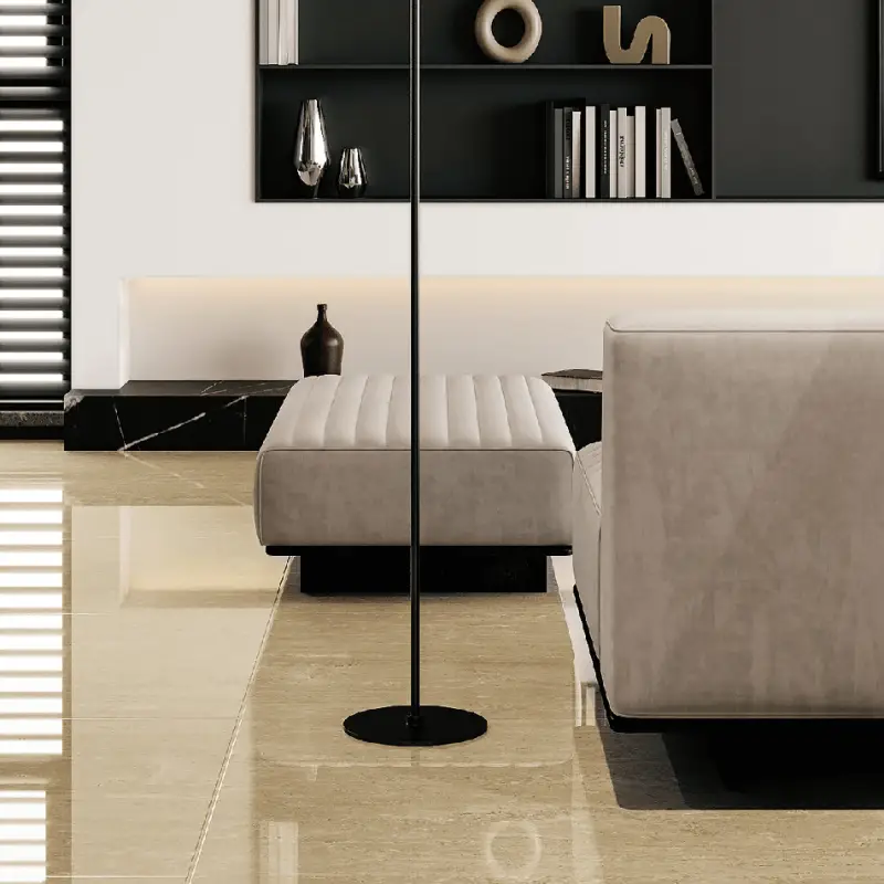 Travertine-effect porcelain floor tiles with warm natural finish